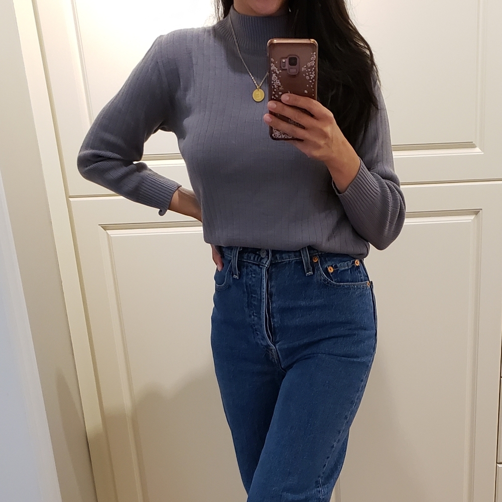 Vintage Mock-neck Ribbed Sweater